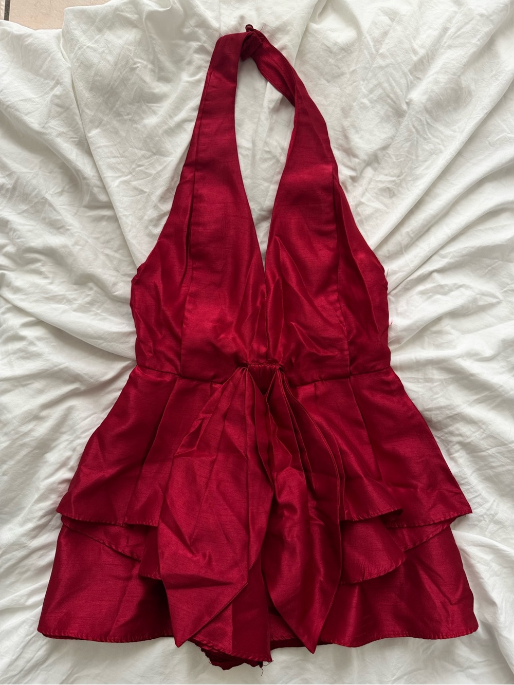 Red Halter One-Piece Ruffle Romper - Picture 4 of 7